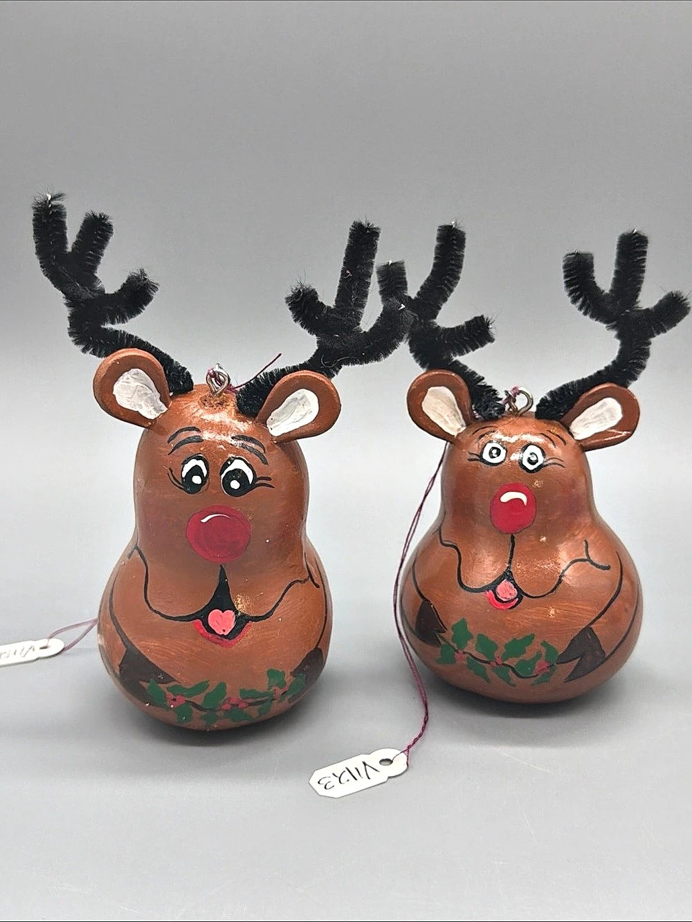 Hand-Painted Reindeer Gourd Ornaments Brown & Black